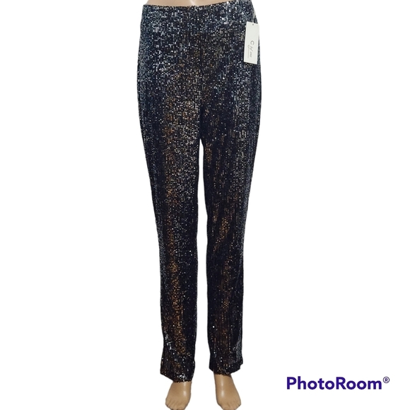 NWT C By One Sequined Pull On Skinny Leg Pants - Picture 1 of 12